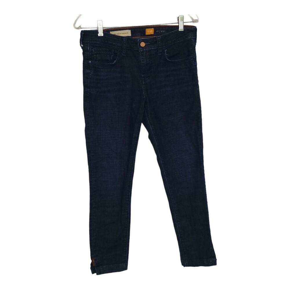 Pilcro and the Letterpress Stet Ankle Skinny Jeans Hem Slit Dark Wash Women 28